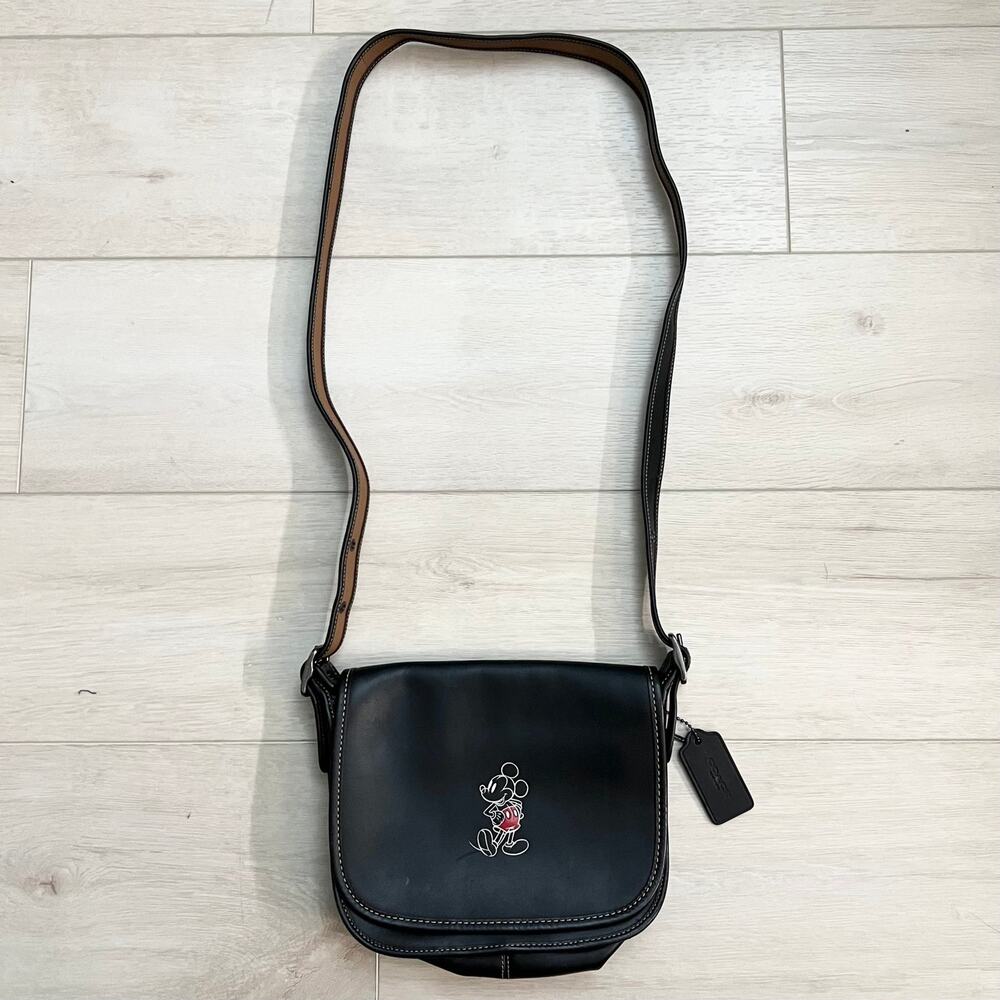 Disney x Coach Black Leather Mickey Mouse Saddle Bag | Style F59359